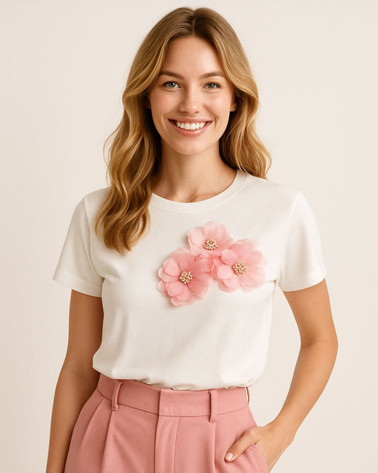 CAMISETA FLORAL UNICOLOR ROSA